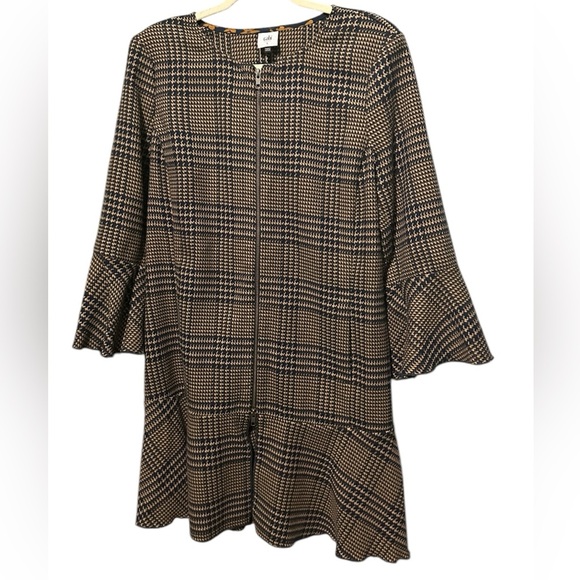 Cabi Cabi Brown black Plaid 2 Way Zip Peplum Hem Flounce Top Jacket Size L - Picture 2 of 13